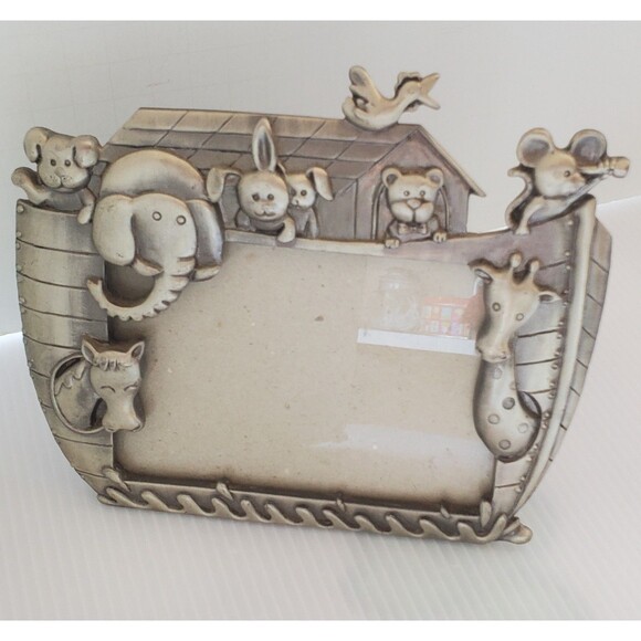 Malden Noahs Ark Metal 3.5X5 Picture Photo Frame Pewter Color Baby Nursery Decor - Picture 2 of 10